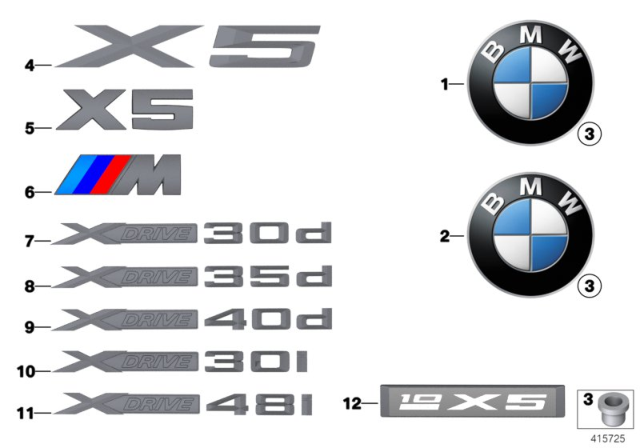 2010 BMW X5 Emblems / Letterings Diagram