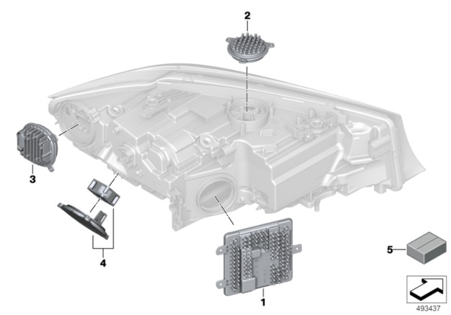 2020 BMW 330i Single Parts, Headlight Diagram