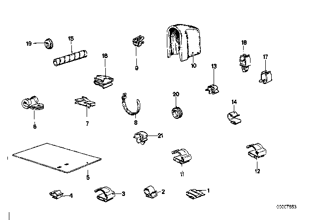 1983 BMW 733i Cable Clamps / Cable Holder Diagram