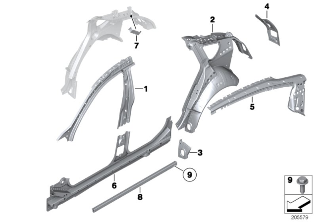 2012 BMW 550i GT C-Pillar Reinforcement, Right Diagram for 41217238346
