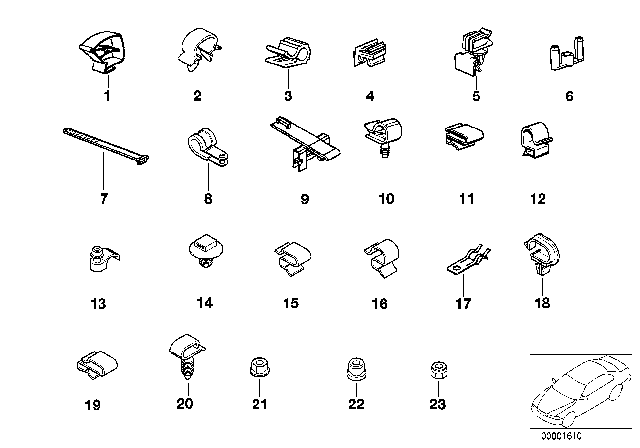 1997 BMW 750iL Cable Harness Fixings Diagram