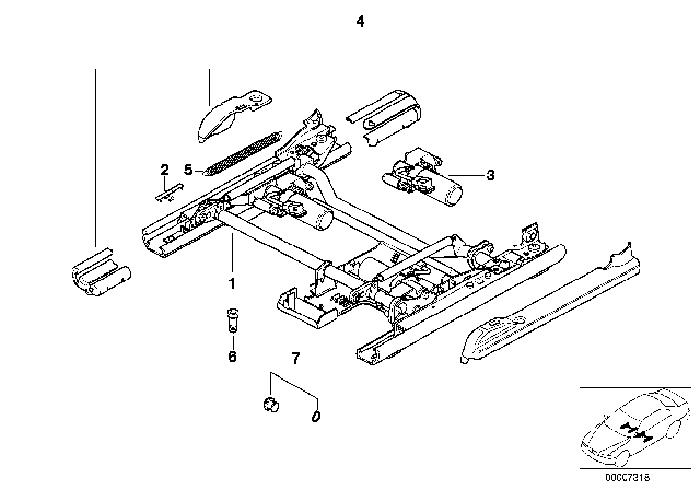 1996 BMW 750iL Front Seat Rail Diagram