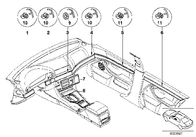 2002 BMW 530i On Bord Monitor Wood Strips Diagram for 51168362838