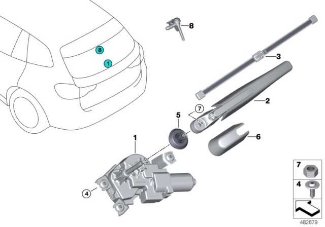 2020 BMW X5 Single Parts For Rear Window Wiper Diagram