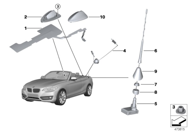 2015 BMW 228i xDrive Components, Radio Antenna Diagram