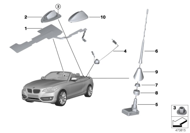 2016 BMW M235i xDrive Rod Aerial Am/Fm Diagram for 65209277822