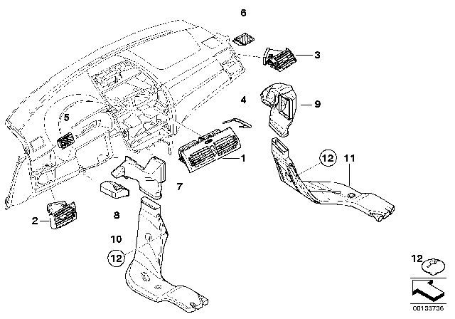 2007 BMW X3 Right Floor Heater Duct Diagram for 64223405814