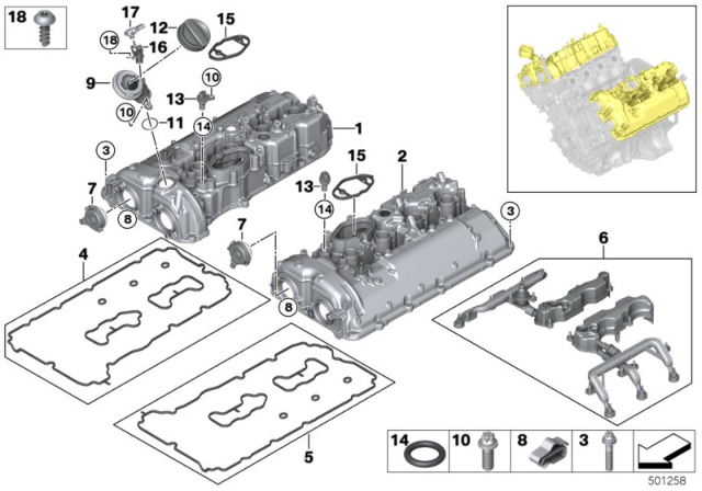 2019 BMW X7 Cylinder Head Cover Diagram for 11128601704