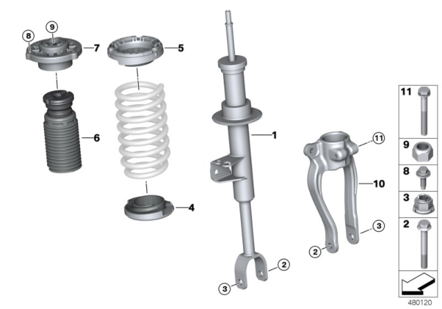 2020 BMW 540i Front Right Spring Strut Diagram for 31316866600