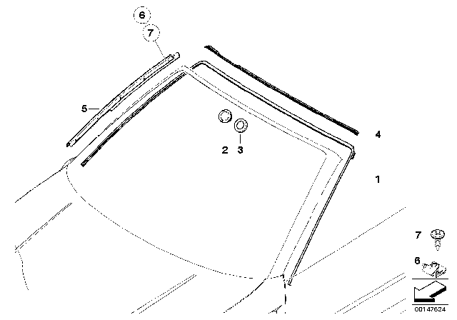 2000 BMW 323Ci Glazing, Mounting Parts Diagram