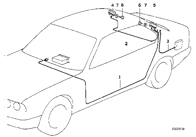 1992 BMW 325is Antenna Cable Diagram for 65258375179