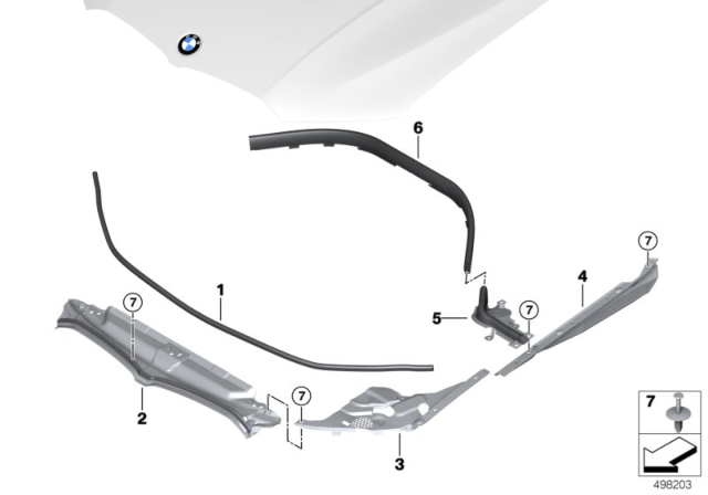 2019 BMW 330i Gasket Hood Side Left Diagram for 51767419383