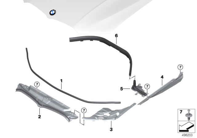 2019 BMW 330i Gasket Hood Side Right Diagram for 51767419384