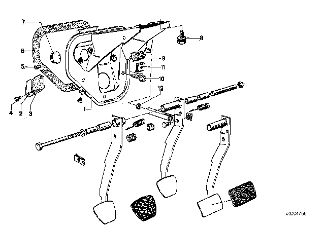1981 BMW 528i Pedals - Supporting Bracket Diagram