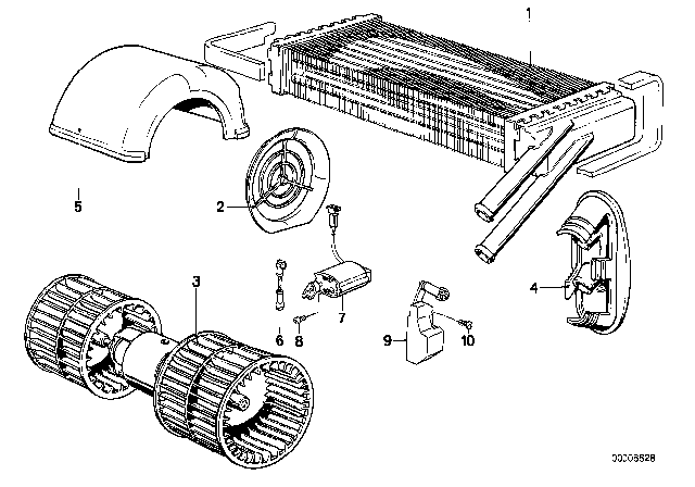 1984 BMW 633CSi Heater Radiator / Blower Diagram