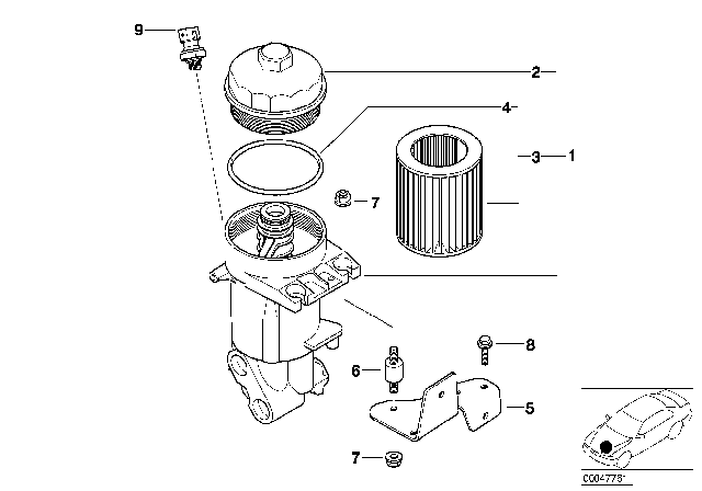2001 BMW Z8 Lubrication System - Oil Filter Diagram