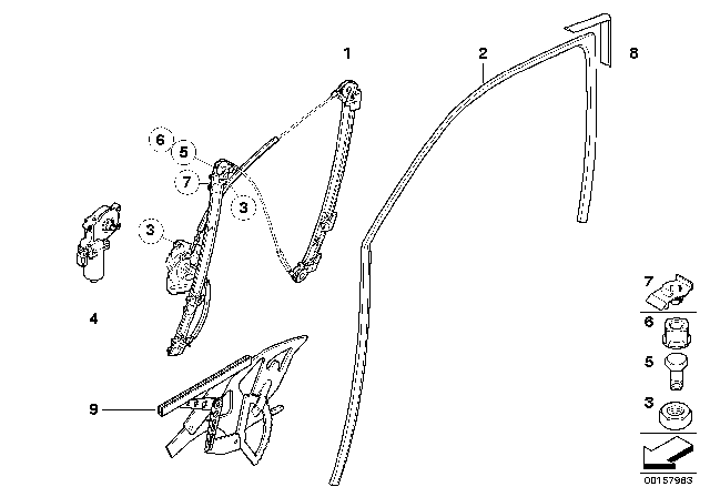 2005 BMW X5 Front Right Window Guide Diagram for 51327020578