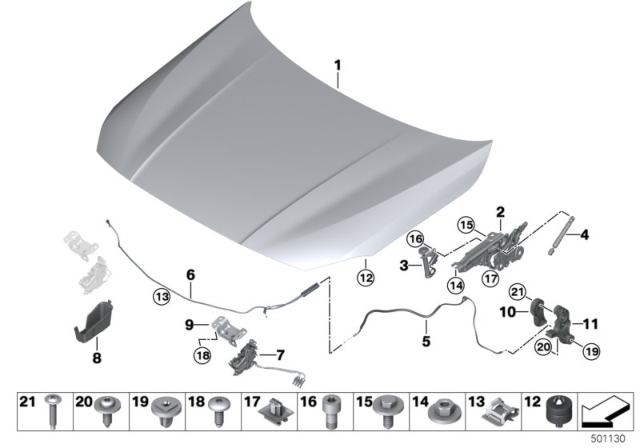 2020 BMW M235i xDrive Gran Coupe Bonnet / Closing System / Mounted Parts Diagram