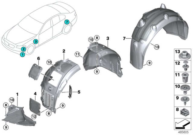 2019 BMW 750i Wheel Arch Trim Diagram