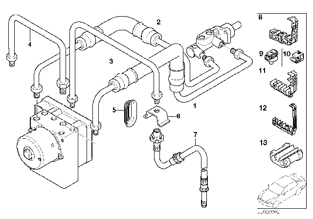 2004 BMW 325Ci Front Brake Pipe ASC Diagram