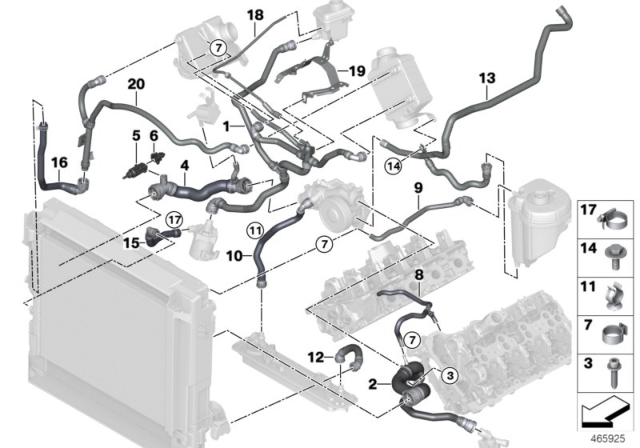 2017 BMW X5 Cooling System - Water Hoses Diagram