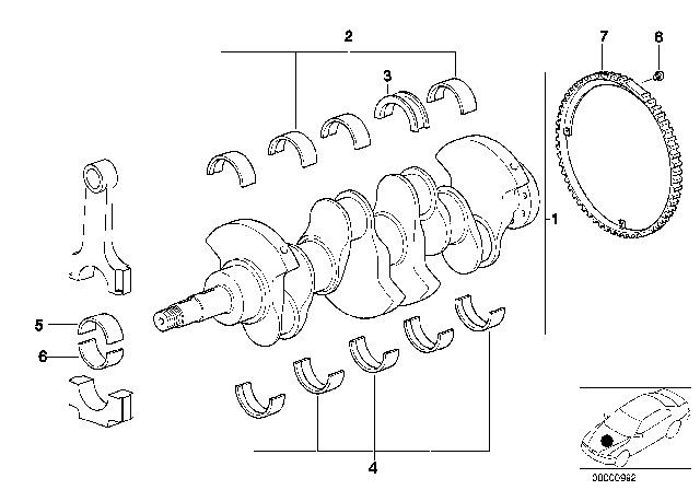 1998 BMW Z3 Crankshaft With Bearing Shells Diagram