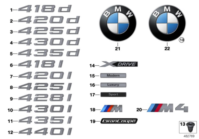 2014 BMW 435i Emblems / Letterings Diagram