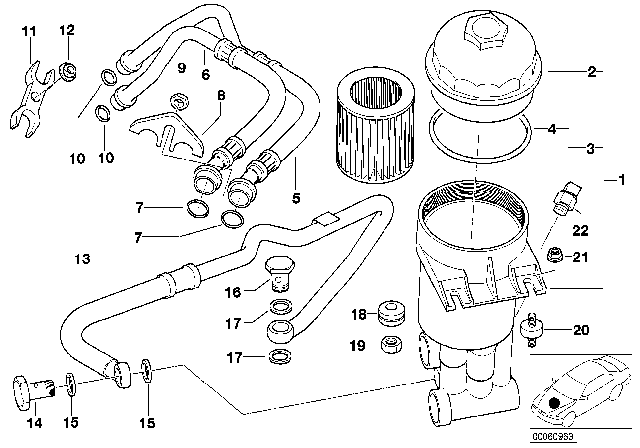 2000 BMW M5 Lubrication System - Oil Filter, Oil Pipes Diagram