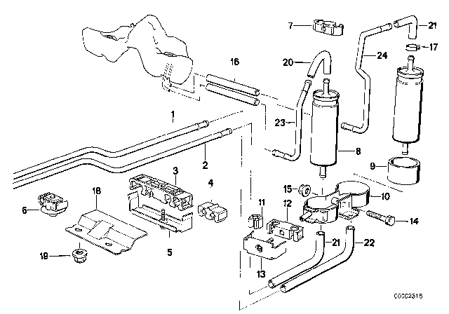 1994 BMW 850CSi Bracket Fuel Strainer Diagram for 13321729493