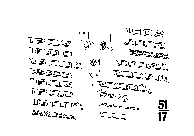 1973 BMW 2002 Emblems / Letterings Diagram 2