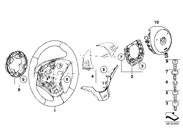 2004 BMW 525i M Sports Steering Wheel, Airbag Diagram