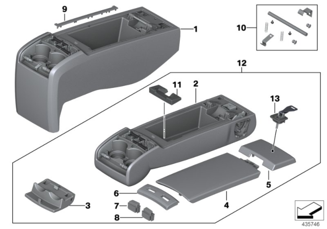 2011 BMW 550i GT Rear Seat Centre Armrest Diagram