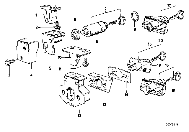 1983 BMW 633CSi Trunk Lid Lock With Key Diagram for 51241929928