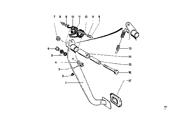 1969 BMW 2000 Pedals - Supporting Bracket / Clutch Pedal Diagram