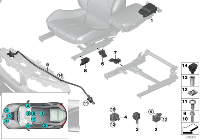 2017 BMW i8 Sensor, Passenger'S Seat Diagram for 61319243474