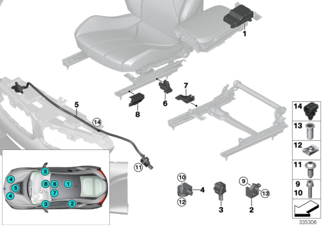 2017 BMW i8 Magnet, Seat Position Diagram for 65779243136