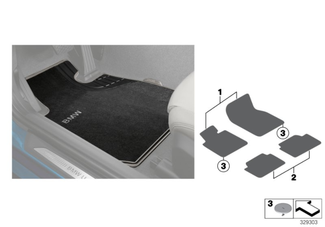 2015 BMW 328i xDrive Floor Mats Diagram 2