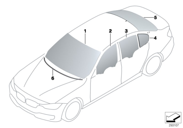 2018 BMW 340i Glazing Diagram