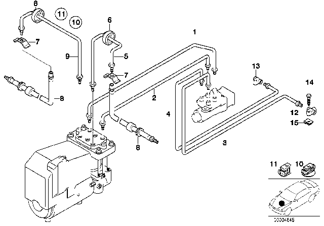 1994 BMW 540i Brake Pipe Front ABS/ASC+T Diagram 2