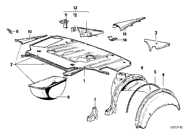 1980 BMW 733i Floor Panel Trunk / Wheel Housing Rear Diagram