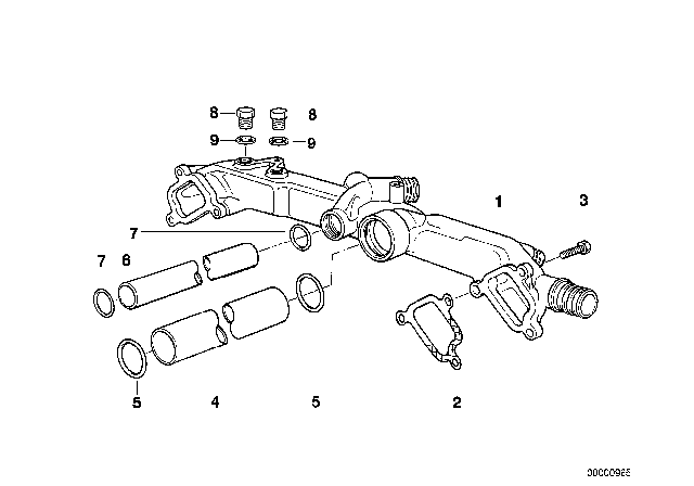 2000 BMW 540i Cooling System Pipe Diagram