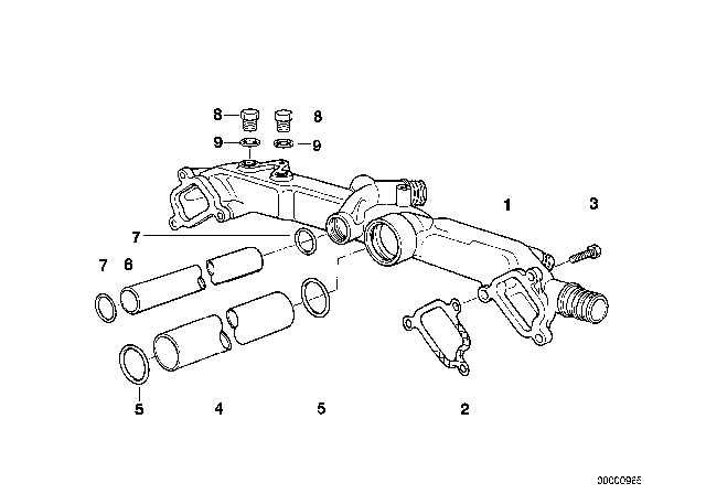 2003 BMW 540i Cooling System Pipe Diagram