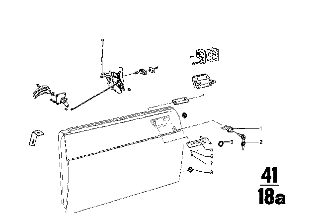 1970 BMW 2800 Front Door Control / Door Lock Diagram 2