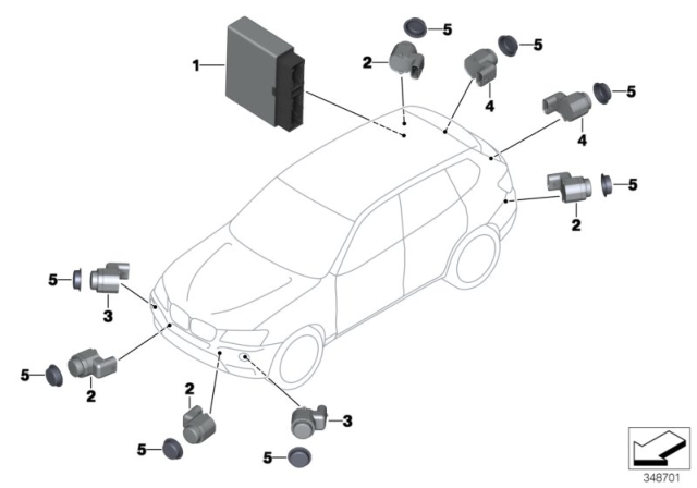2014 BMW X3 Park Distance Control (PDC) Diagram 1