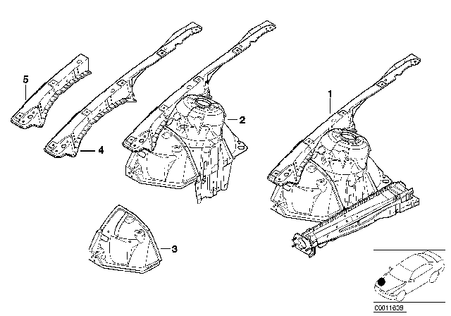 2002 BMW 330Ci Section Of Left Front Wheel Housing Diagram for 41148238047