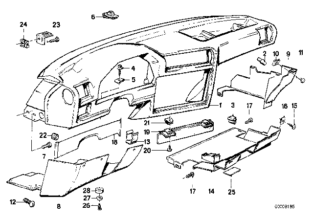 1988 BMW 325i Trim Panel Dashboard Diagram 1