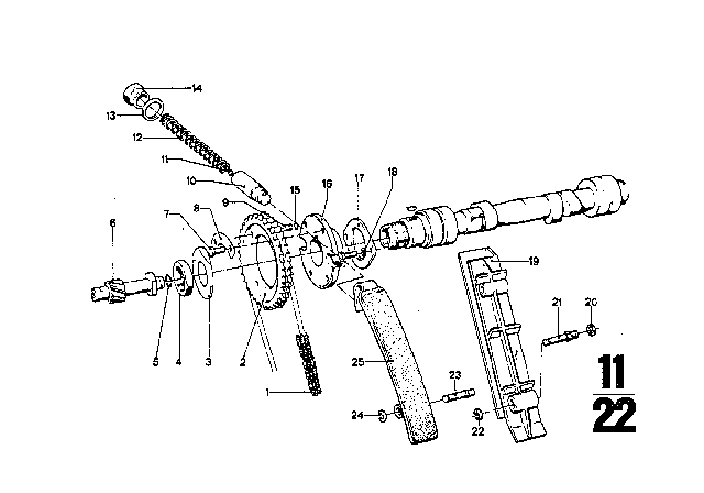 1971 BMW 2800CS Timing Gear - Camshaft / Chain Drive Diagram