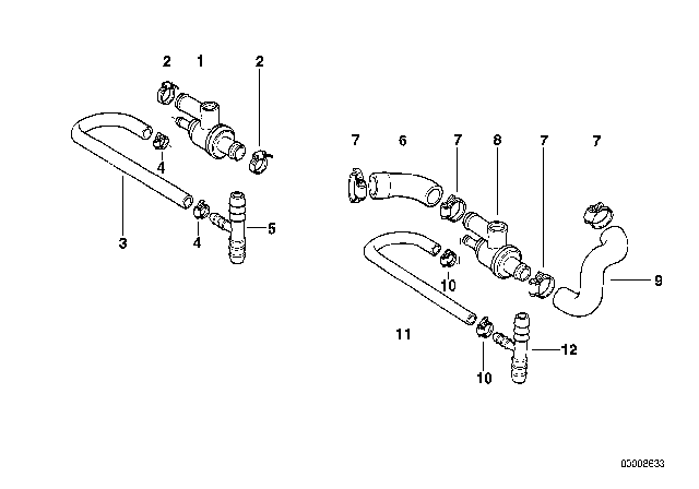 1984 BMW 325e Additional Thermostat / Water Hose Diagram