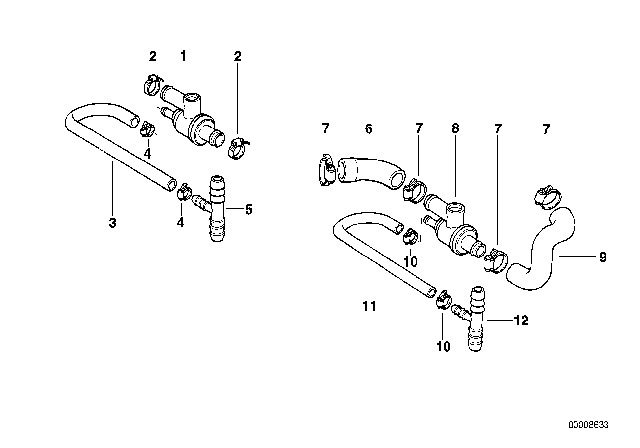 1987 BMW 325e Engine Coolant Hose Diagram for 64218367791