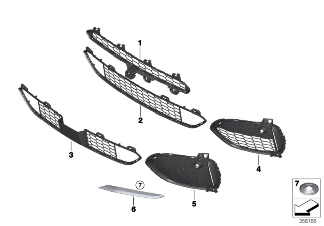 2015 BMW X5 Grille, Middle Top Diagram for 51118054013